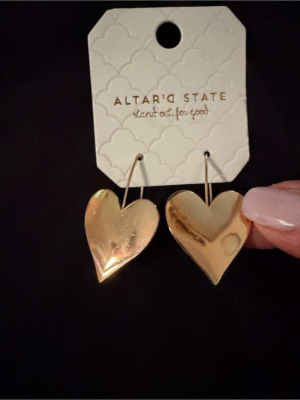 Altar'd State Shiny Gold Heart Drop Earrings